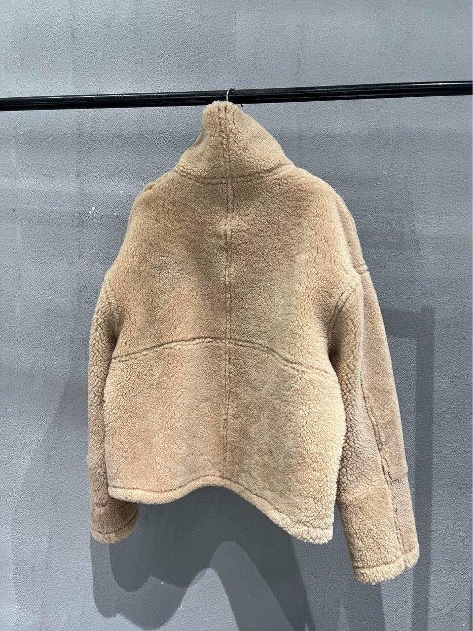 Women’s Short Shearling Two-Sided Leather Jacket Real Fur