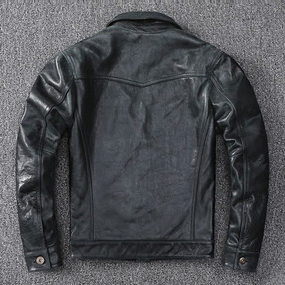 Black Leather Jacket Men Slim Fit Biker Oil Wax Vintage Style