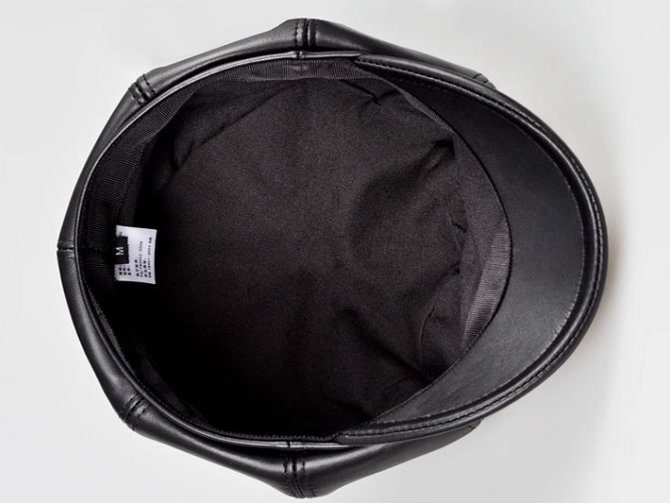 Women’s Genuine Leather Newsboy Cap with Short Brim