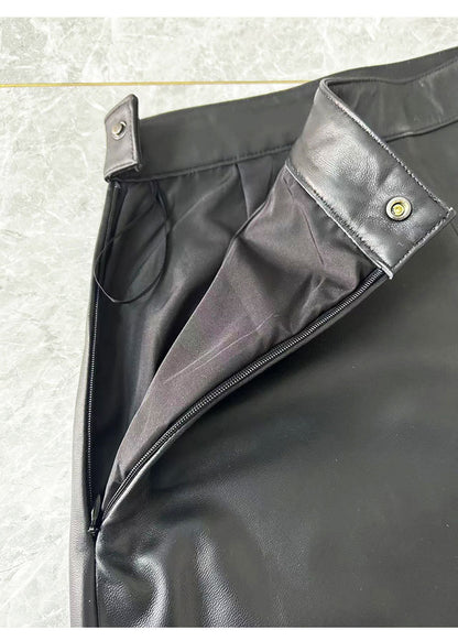 High Rise Leather Elephant Style Pants Straight Leg Midi Culotte