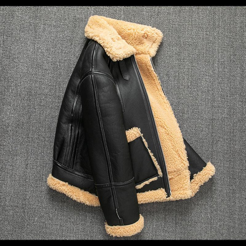 Men Real Sheepskin Shearling Aviator Jacket Winter Coat