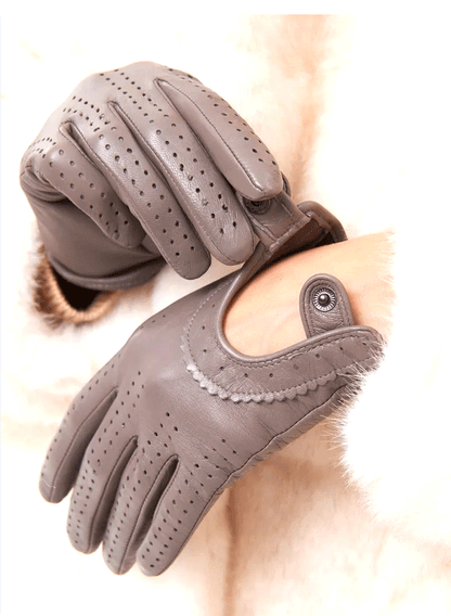 Women’s Leather Gloves in Perforated Lambskin for Driving and Riding