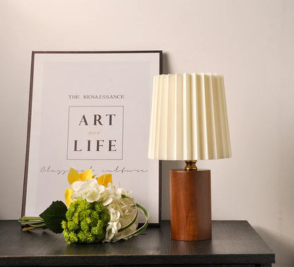 Vintage pleated wood column table lamp