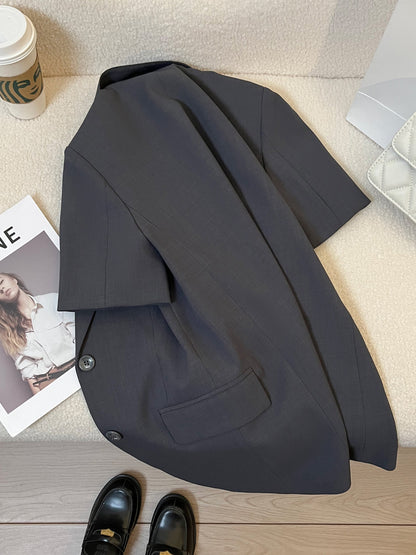 Grey short sleeve women suit blazer jacket