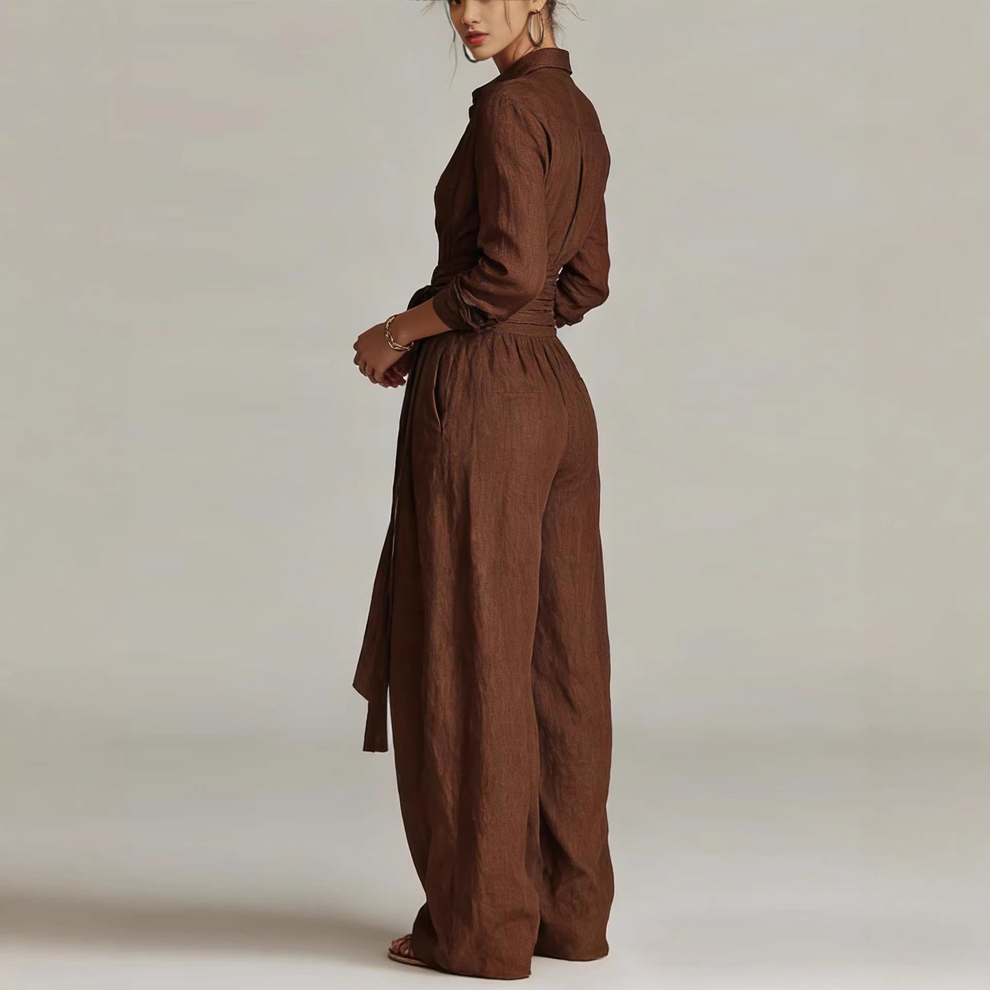 Women’s Two Piece Belted Wide Leg Pant Set
