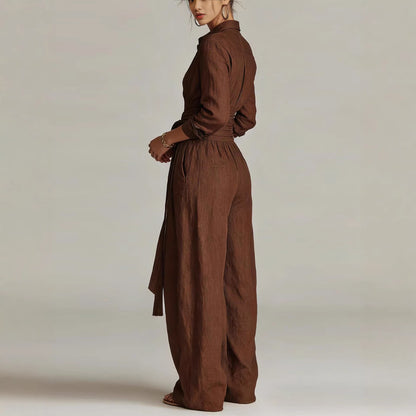 Women’s Two Piece Belted Wide Leg Pant Set