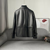 Women black leather jacket with draw string