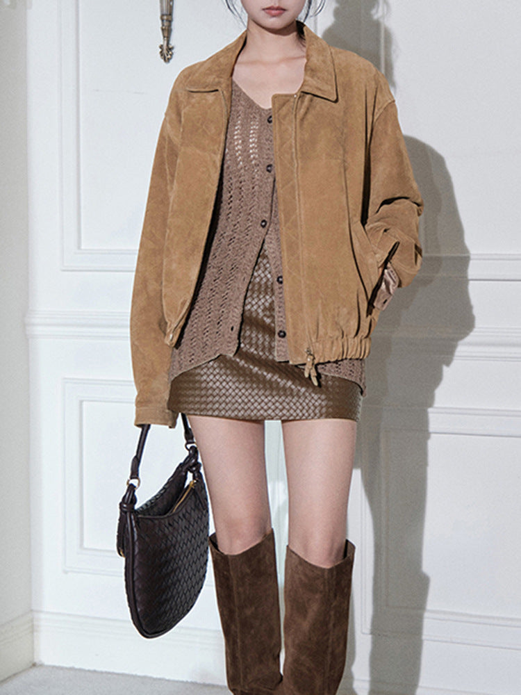 Woven Leather Mini Skirt for Women High Waist A-Line