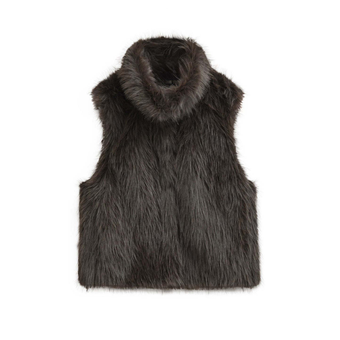 Women faux fur stand collar zipper vest 2 XS