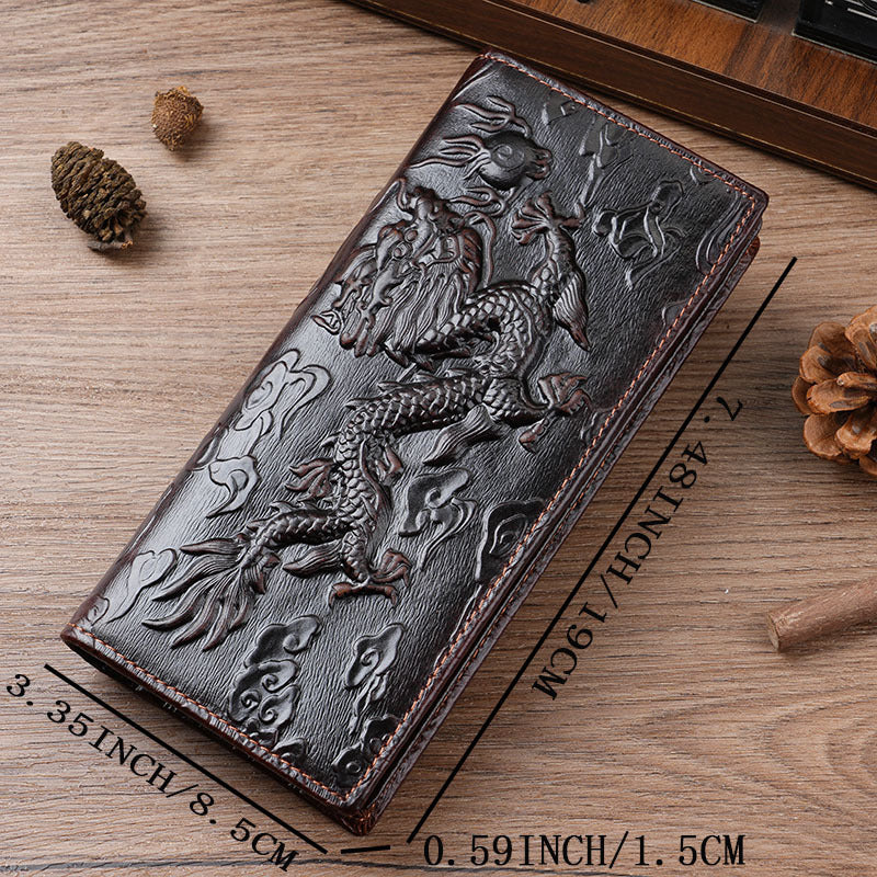 Men’s Genuine Leather Dragon Wallet with Long Card Storage