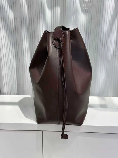 Genuine Leather Women’s Bucket Bag Tote with Drawstring