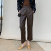 Women’s Genuine Leather Pants High Waist Wide-Leg Trousers