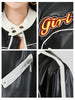 Black and White Cropped Faux Leather Biker Jacket for Women