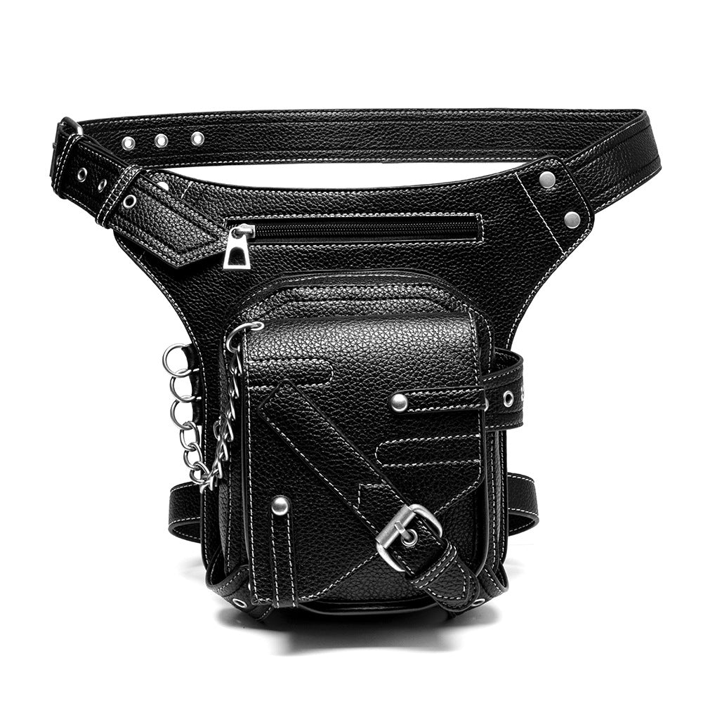 Faux Leather Waist Bag with Thigh Strap and Chain