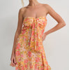 Cute short skirt dress with floral strapless shape