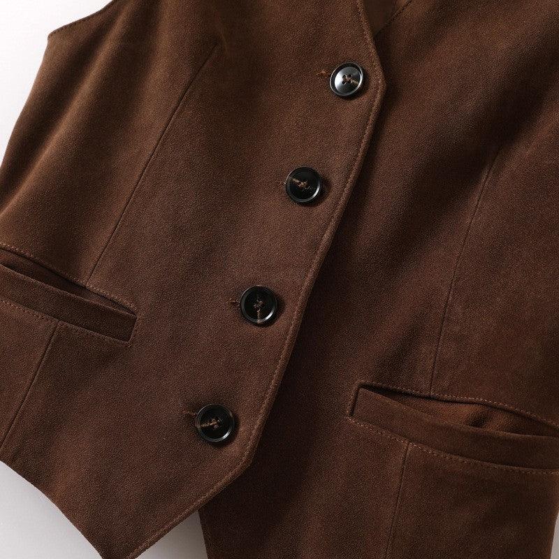Women Brown Genuine Suede Leather Vest