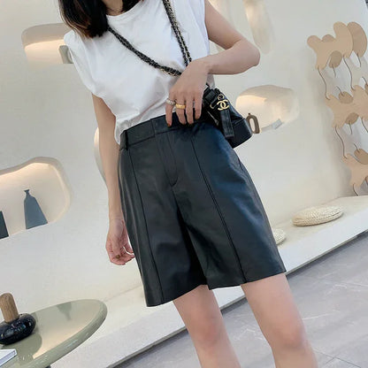 Women high waisted leather shorts