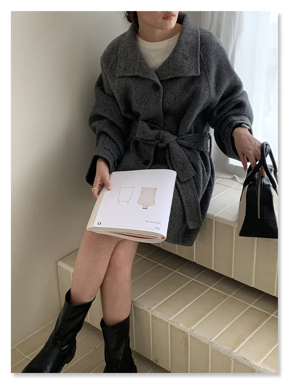 Double-Faced Wool Stand Collar Short Coat