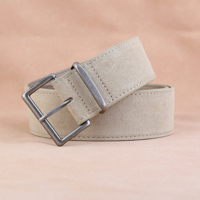 Women’s Wide Suede Leather Belt with Vintage Rectangular Buckle