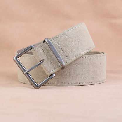 Women’s Wide Suede Leather Belt with Vintage Rectangular Buckle