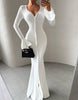 White button front bodycon maxi dress with flared cuffs
