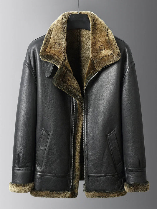 Men’s Sheepskin Shearling Fur-Lined Winter Coat