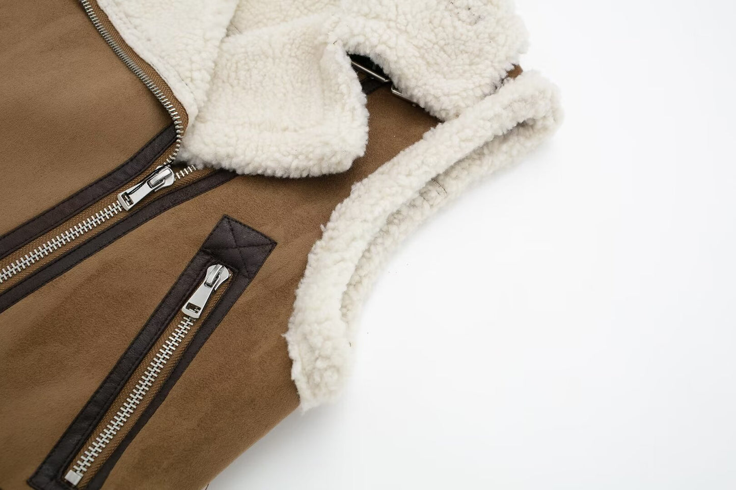 Double sided faux shearling biker vest women