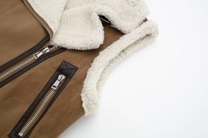 Double sided faux shearling biker vest women