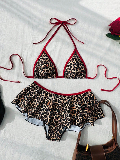 Women’s Triangle Bikini Set with Skirted Bottom