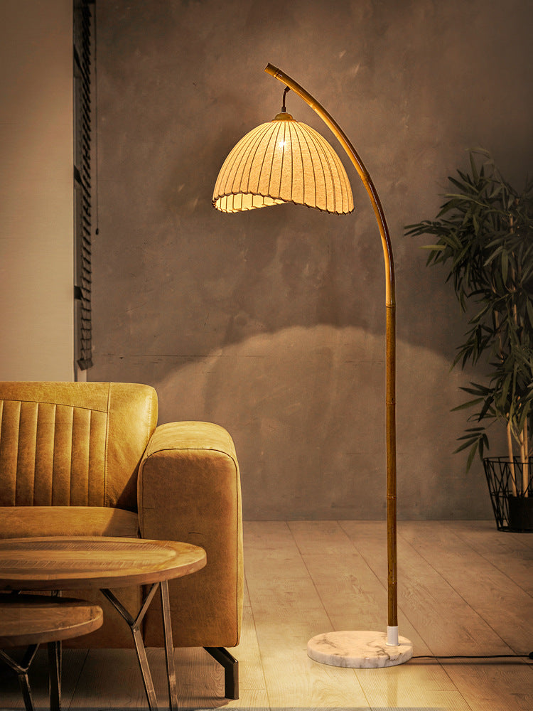 Boho Bamboo Floor Lamp with Rattan Shade Modern Standing Light