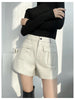 Women Genuine Leather Workwear Shorts High Waisted