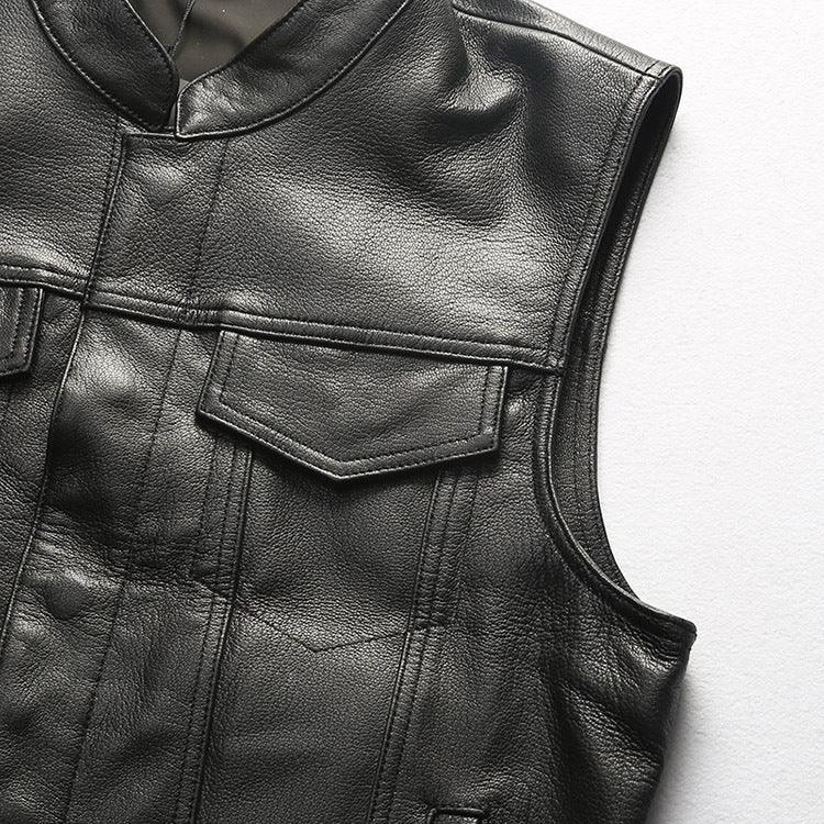 Men’s Genuine Black Leather Motorcycle Vest