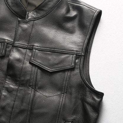 Men’s Genuine Black Leather Motorcycle Vest
