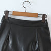 Black PU Leather Mini Skirt with Slit High Waisted