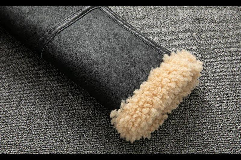 Men Real Sheepskin Shearling Aviator Jacket Winter Coat