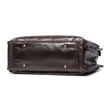 Leather Men's Business Laptop Briefcase with Shoulder Strap