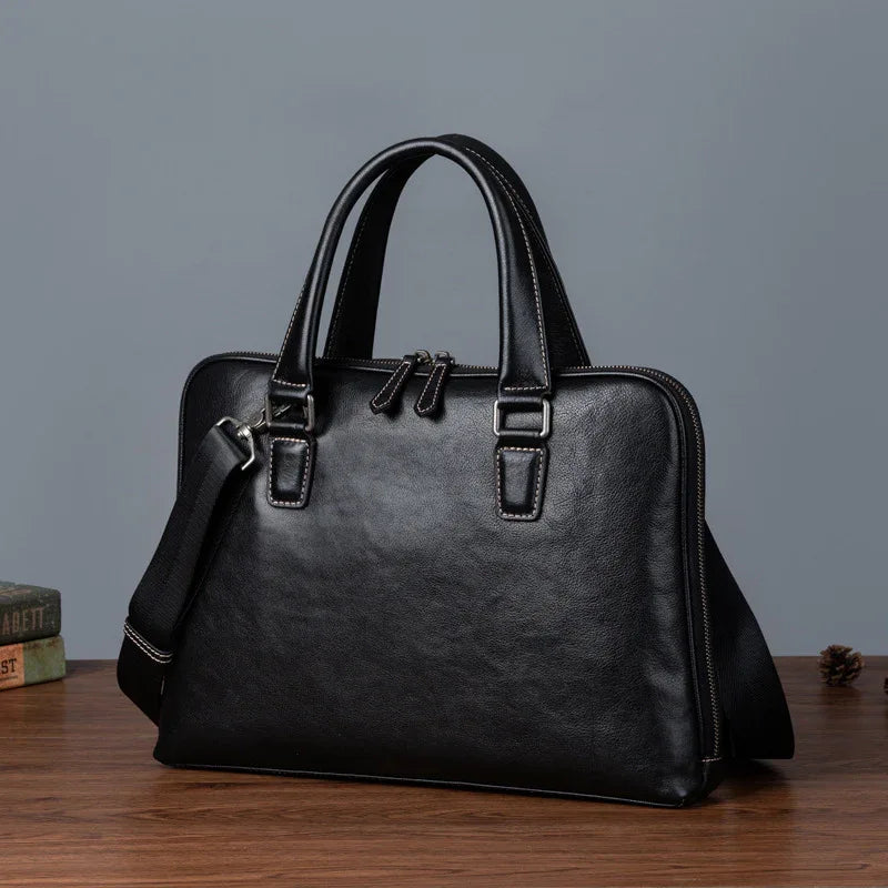 Leather messenger bag for men office travel