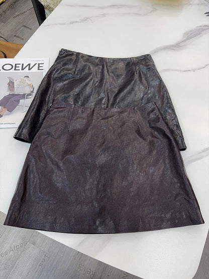 Women’s Leather Mini Skirt High Waist Oil Wax A-Line