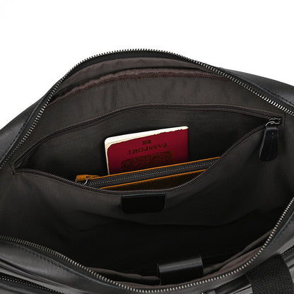 Genuine Leather Carry-On Office Bag with Trolley Strap