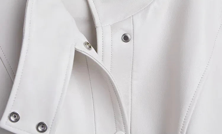 Women Real Leather Stand Collar Vest