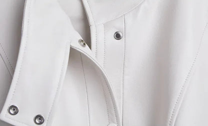 Women Real Leather Stand Collar Vest