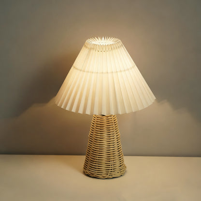 Premium rattan bamboo woven table lamp Off-white conical lampshade