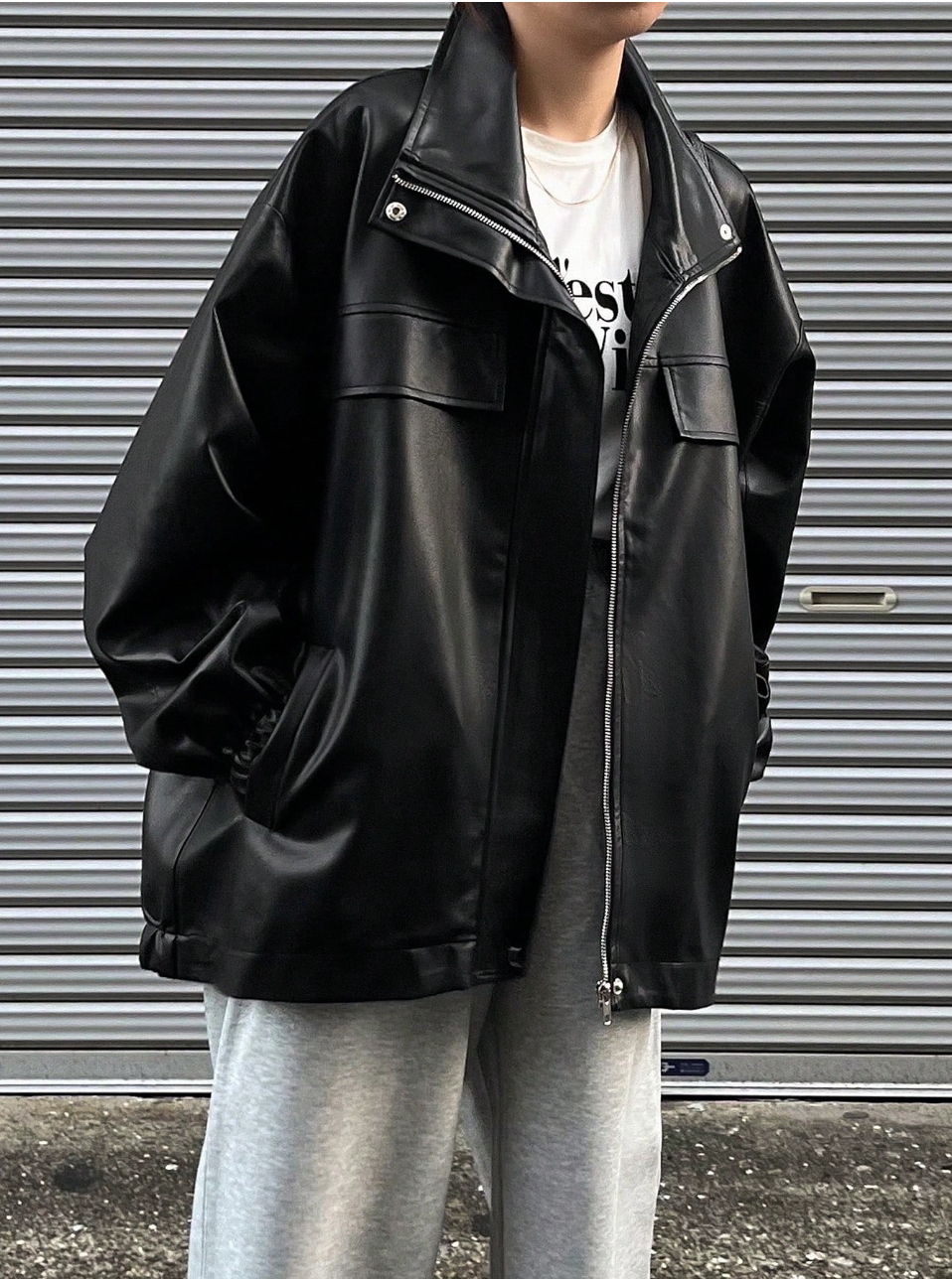 Oversized Black Leather Jacket Drop Shoulder Black leather jacket women oversized with drop