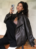Oversized leather jacket women with relaxed fit and structured collar for daily wear