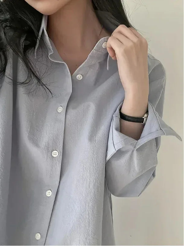 Women’s Oversized Cotton Button Down Shirt with Long Sleeves