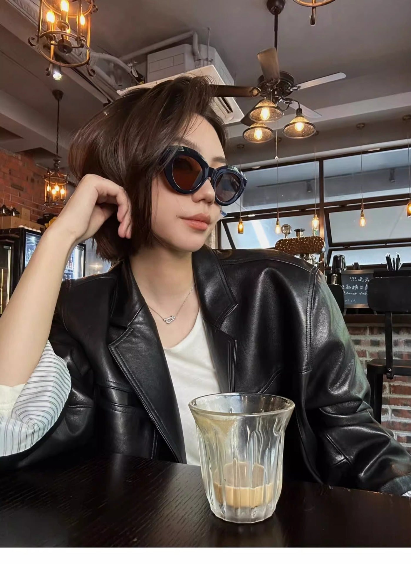 Black Leather Blazer Women Lapel Collar Single Button Shirt Jacket