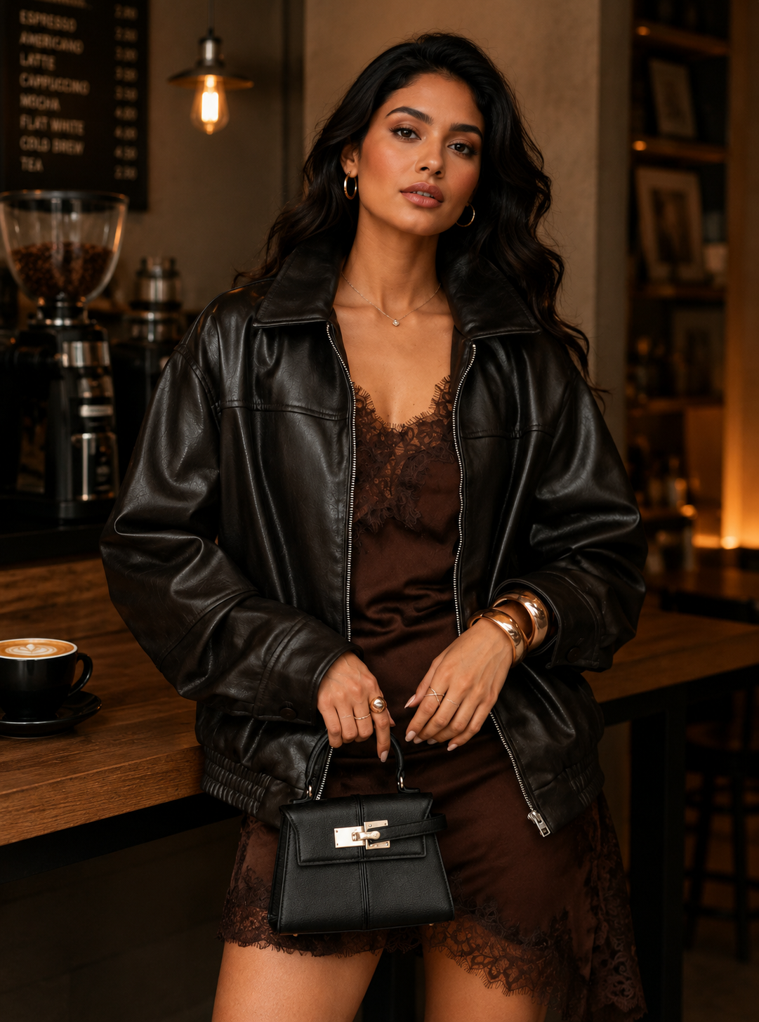 Oversized leather jacket women loose fit