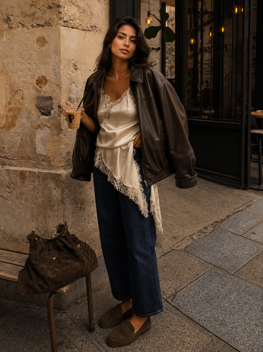 Oversized leather jacket women loose fit