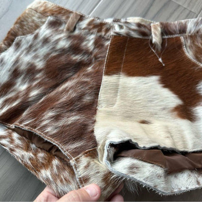 Women Mini Brown White Cowhide Shorts