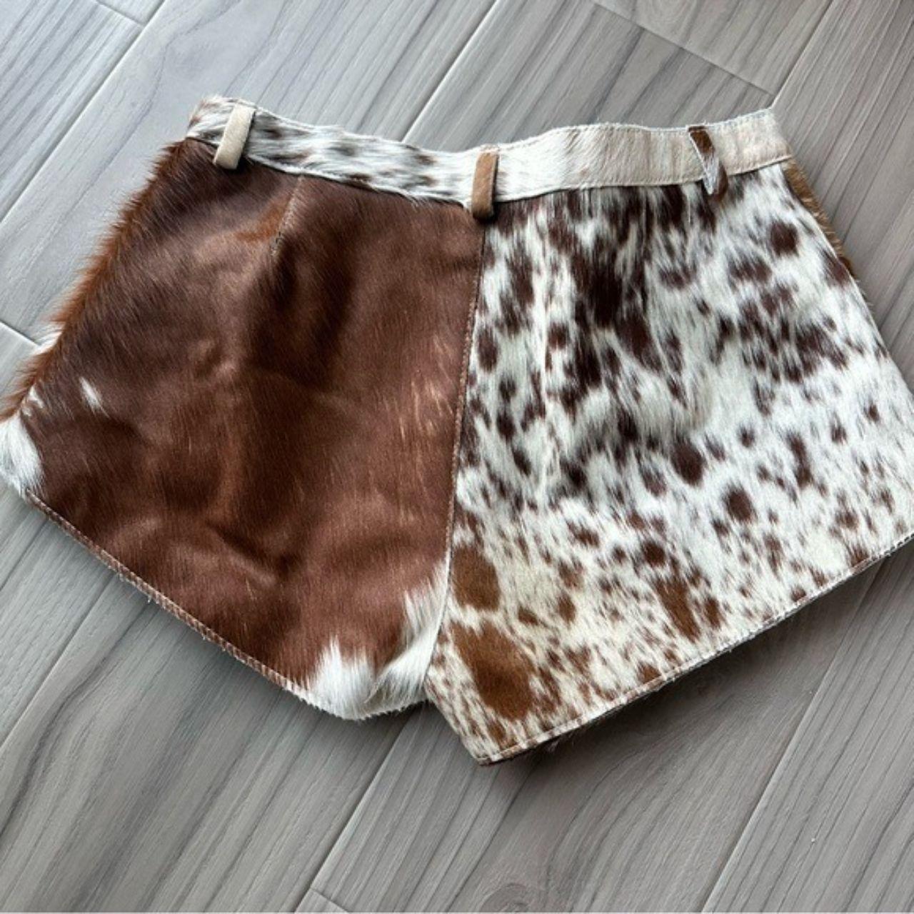 Women Mini Brown White Cowhide Shorts